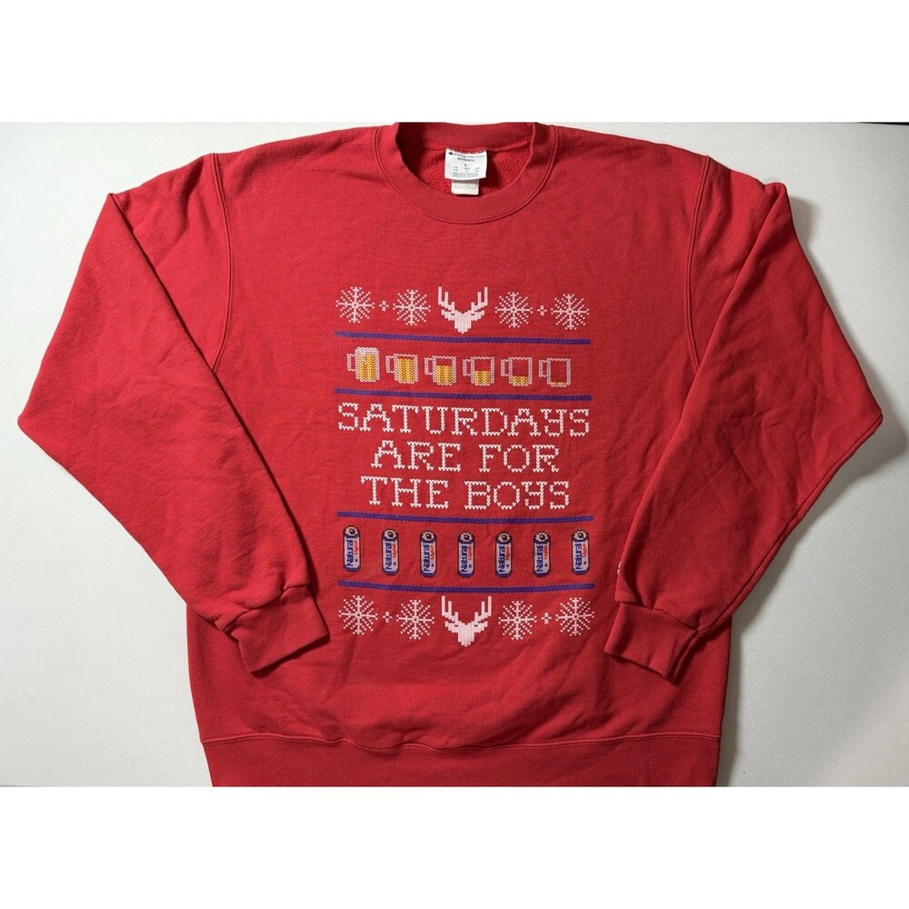 Barstool Sports Saturdays Are for the Boys Champion Red Holiday Sweatshirt L